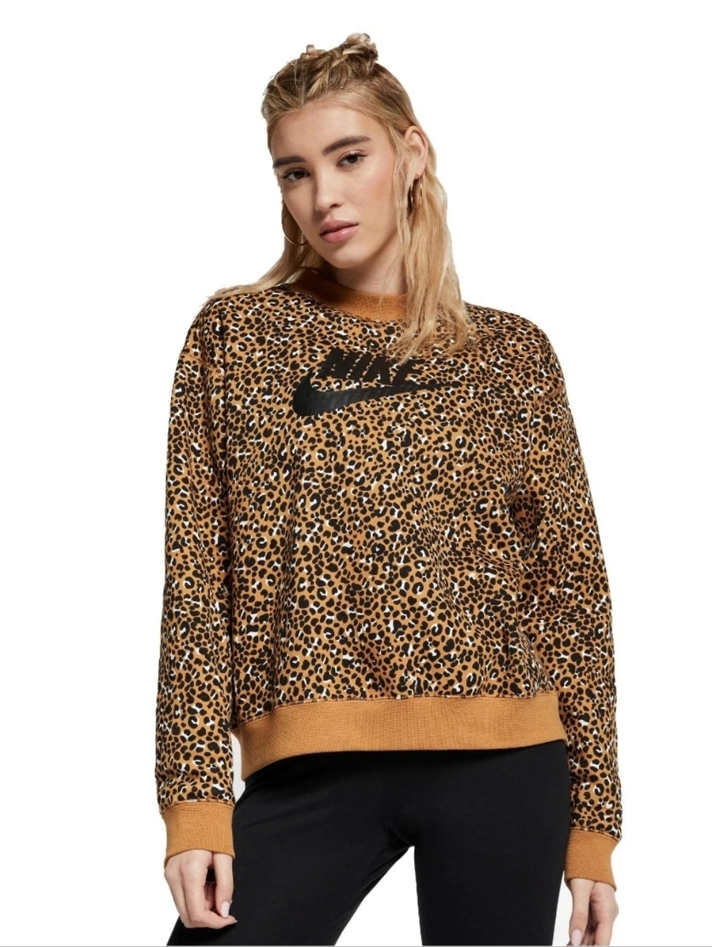Nike Sportswear Animal Print Crewneck Sweater - Tan/Black Womens Small